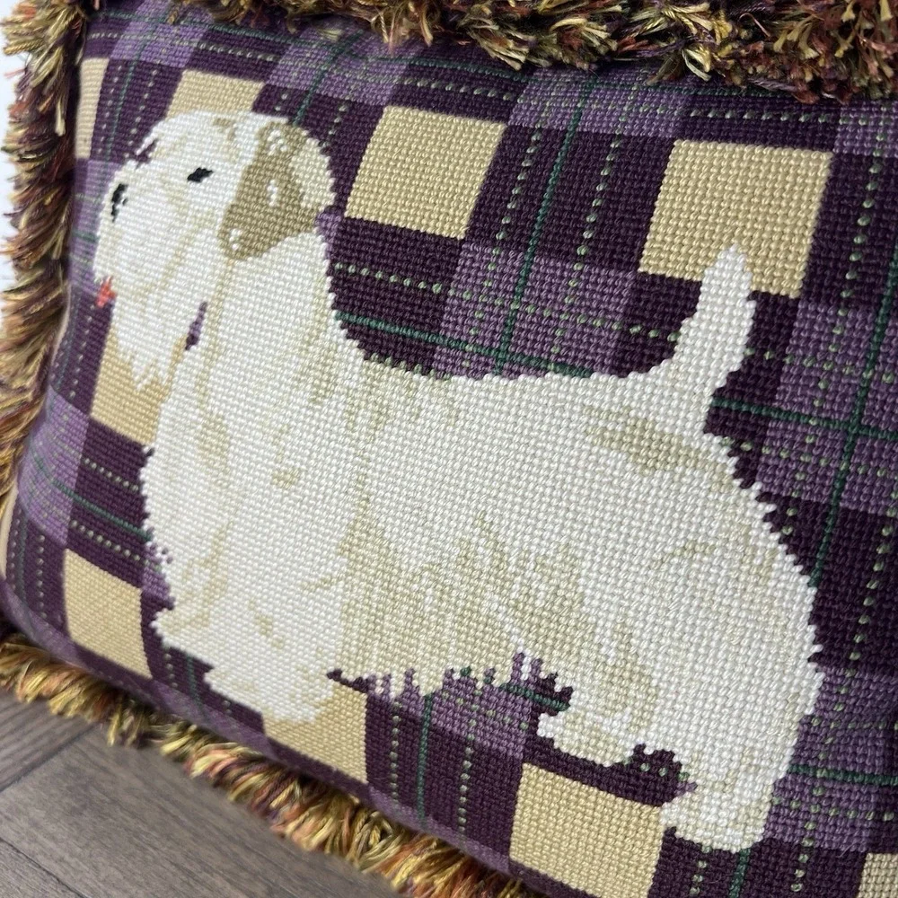VTG Wool needlepoint Embroidery pillow West Highland White Terrier Dog 15x11